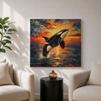 Orca Wall Art Whale Framed Canvas Ocean Wildlife Marine Impasto Coastal Home Decor