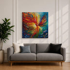 Phoenix Wall Art Firebird Framed Canvas Fantasy Abstract Mythical Boho Home Decor