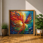 Phoenix Wall Art Firebird Framed Canvas Fantasy Abstract Mythical Boho Home Decor