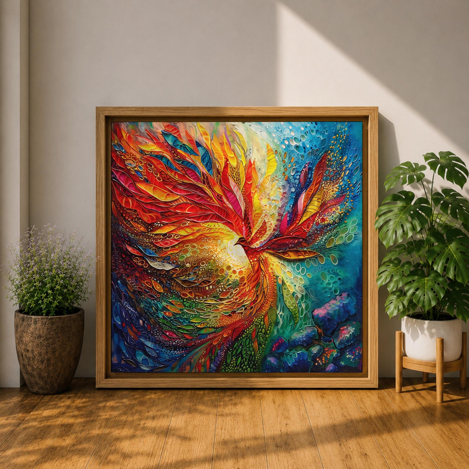 Phoenix Wall Art Firebird Framed Canvas Fantasy Abstract Mythical Boho Home Decor