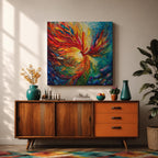 Phoenix Wall Art Firebird Framed Canvas Fantasy Abstract Mythical Boho Home Decor