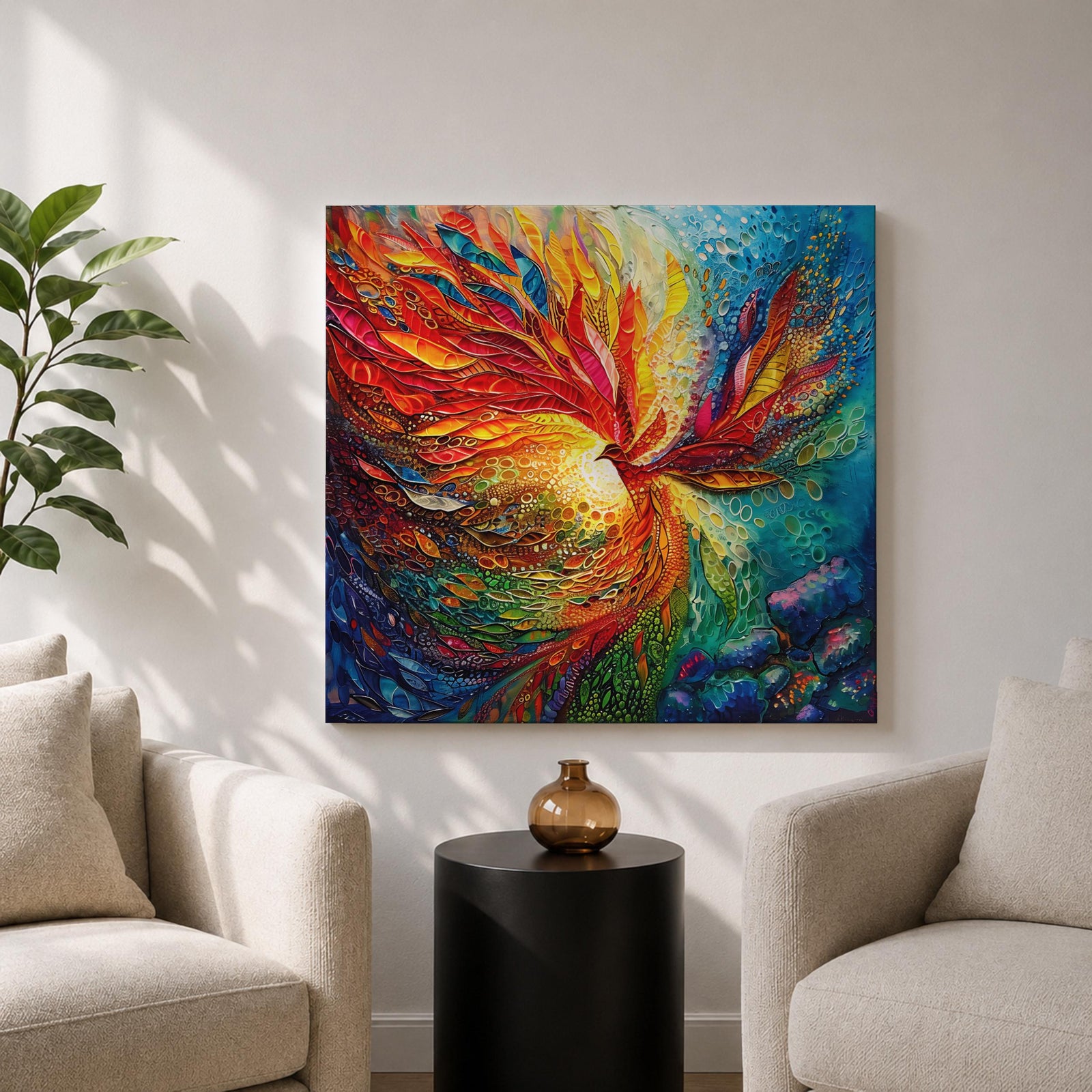 Phoenix Wall Art Firebird Framed Canvas Fantasy Abstract Mythical Boho Home Decor