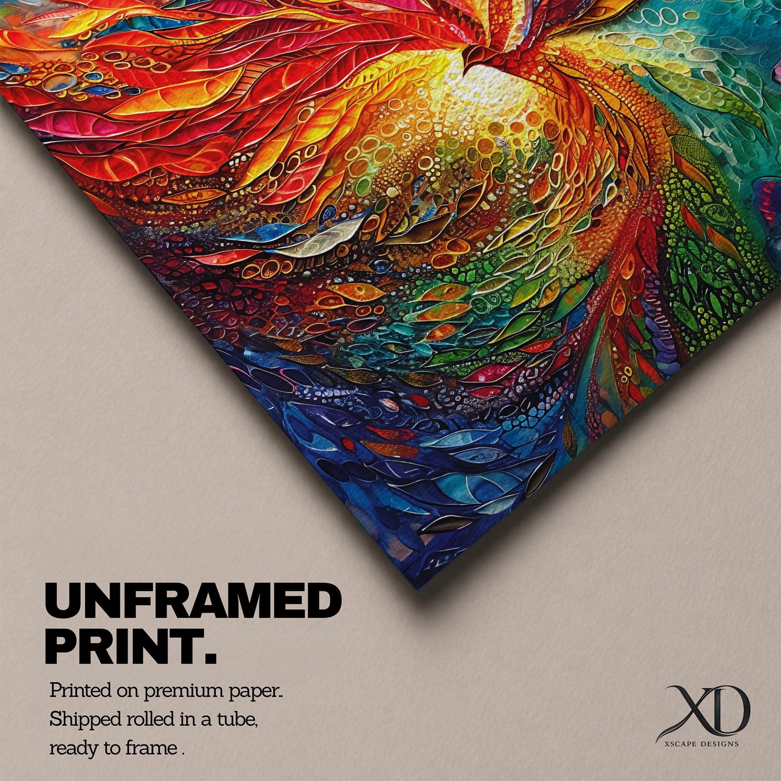 Phoenix Wall Art Firebird Framed Canvas Fantasy Abstract Mythical Boho Home Decor