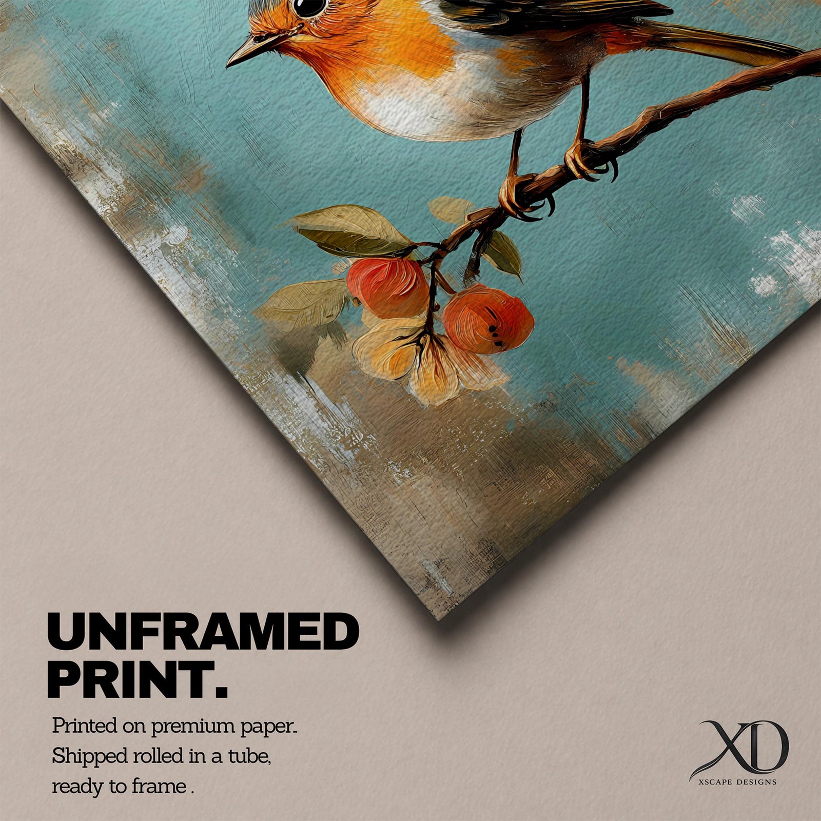 Robin Bird Wall Art Songbird Framed Canvas Floral Wildlife Botanical Cottage Home Decor