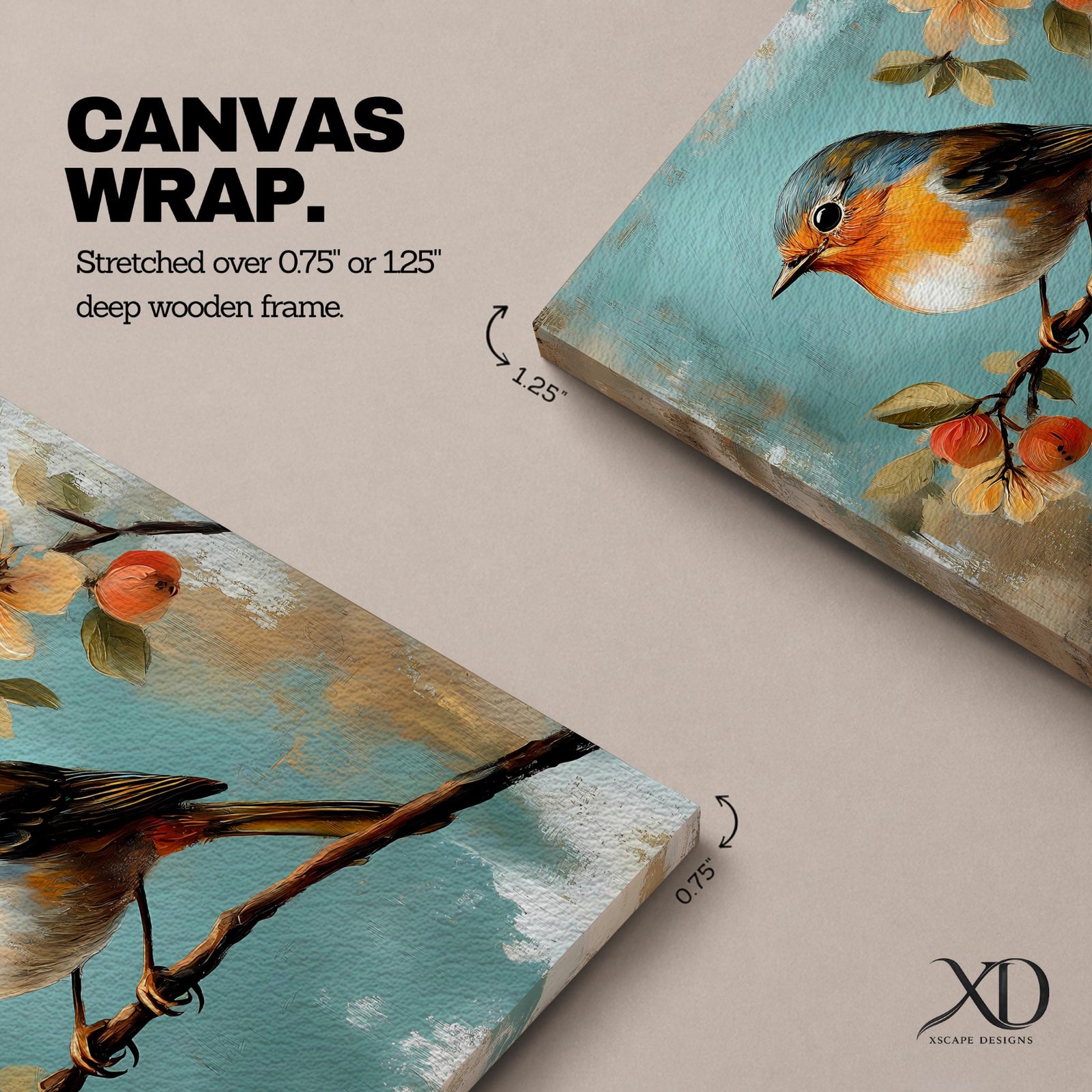 Robin Bird Wall Art Songbird Framed Canvas Floral Wildlife Botanical Cottage Home Decor