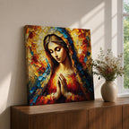 Virgin Mary Wall Art Blessed Mother Framed Canvas Impasto Catholic Antique Home Decor