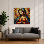 Virgin Mary Wall Art Blessed Mother Framed Canvas Impasto Catholic Antique Home Decor