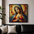 Virgin Mary Wall Art Blessed Mother Framed Canvas Impasto Catholic Antique Home Decor