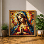 Virgin Mary Wall Art Blessed Mother Framed Canvas Impasto Catholic Antique Home Decor