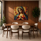 Virgin Mary Wall Art Blessed Mother Framed Canvas Impasto Catholic Antique Home Decor