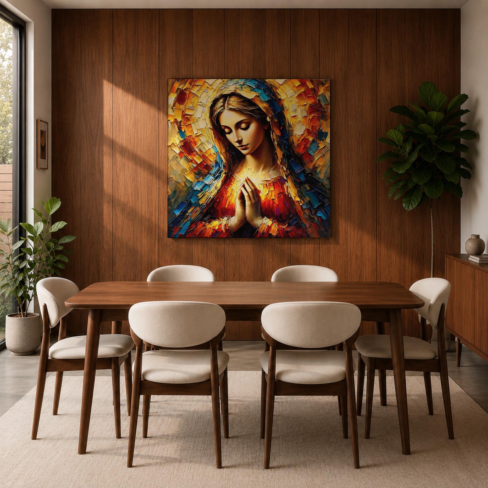 Virgin Mary Wall Art Blessed Mother Framed Canvas Impasto Catholic Antique Home Decor