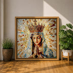 Virgin Mary Wall Art Queen of Heaven Framed Canvas Mosaic Catholic Sacred Home Decor