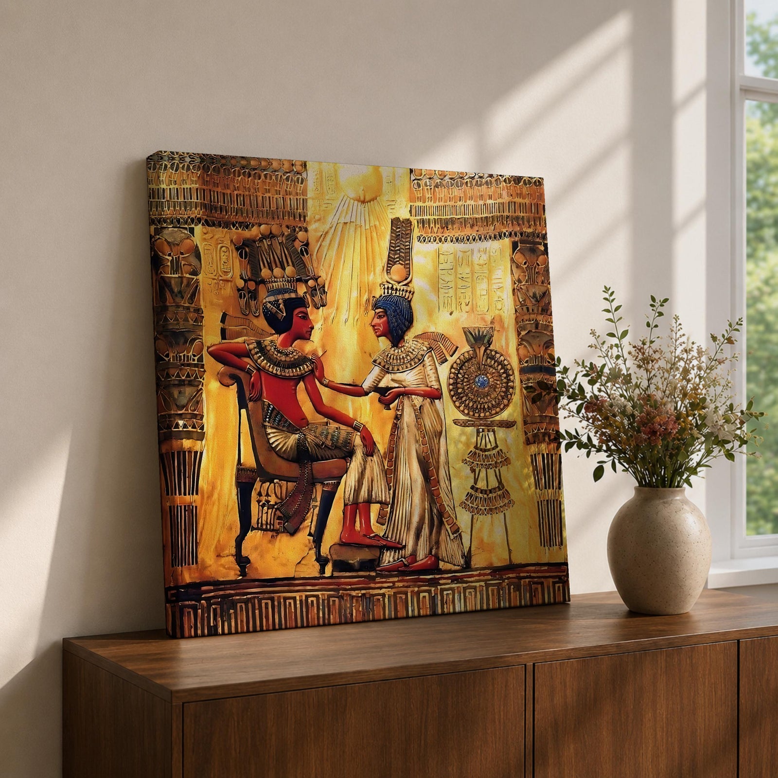 Nefertiti Akhenaten Ancient Egyptian Wall Art Aten Sun Mythology Gift Living Room Home Decor