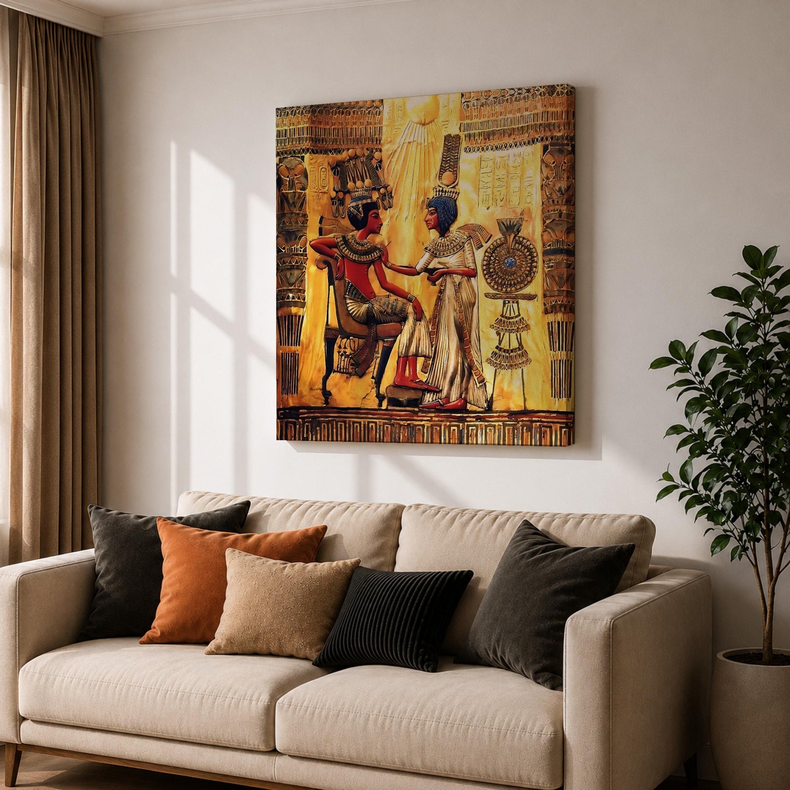 Nefertiti Akhenaten Ancient Egyptian Wall Art Aten Sun Mythology Gift Living Room Home Decor