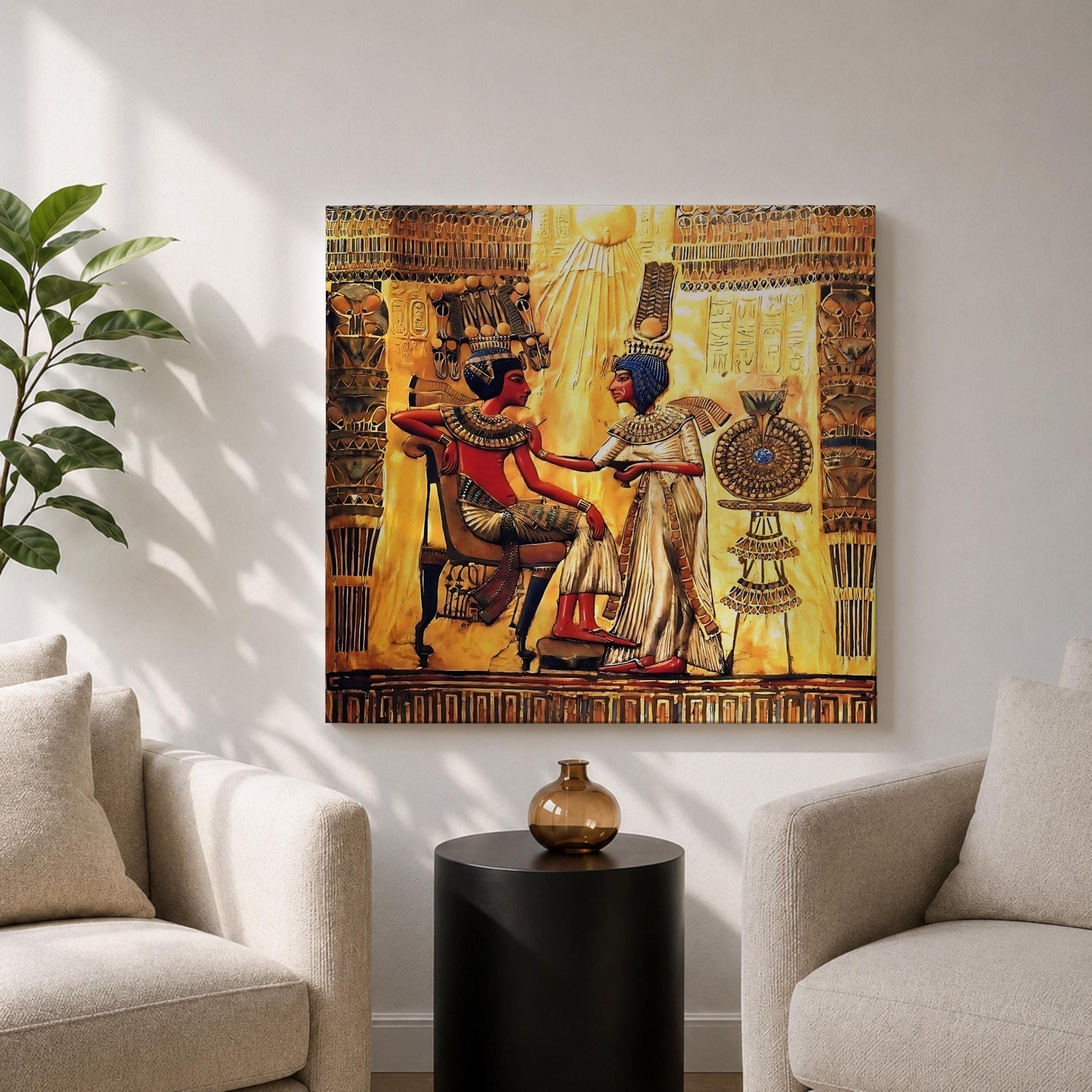 Nefertiti Akhenaten Ancient Egyptian Wall Art Aten Sun Mythology Gift Living Room Home Decor