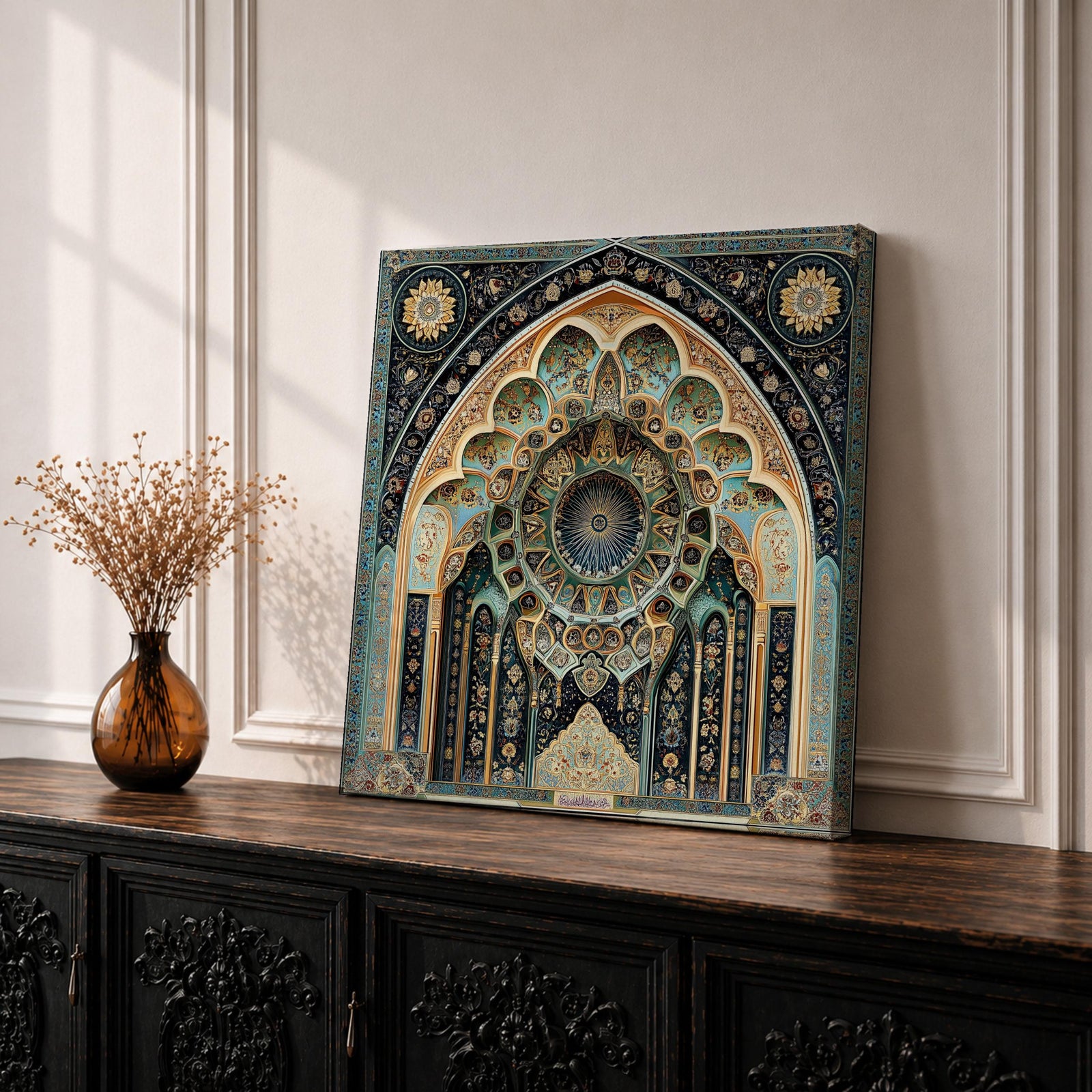 Islamic Arch Wall Art Moorish Mihrab Framed Canvas Moroccan Geometric Cultural Home Decor