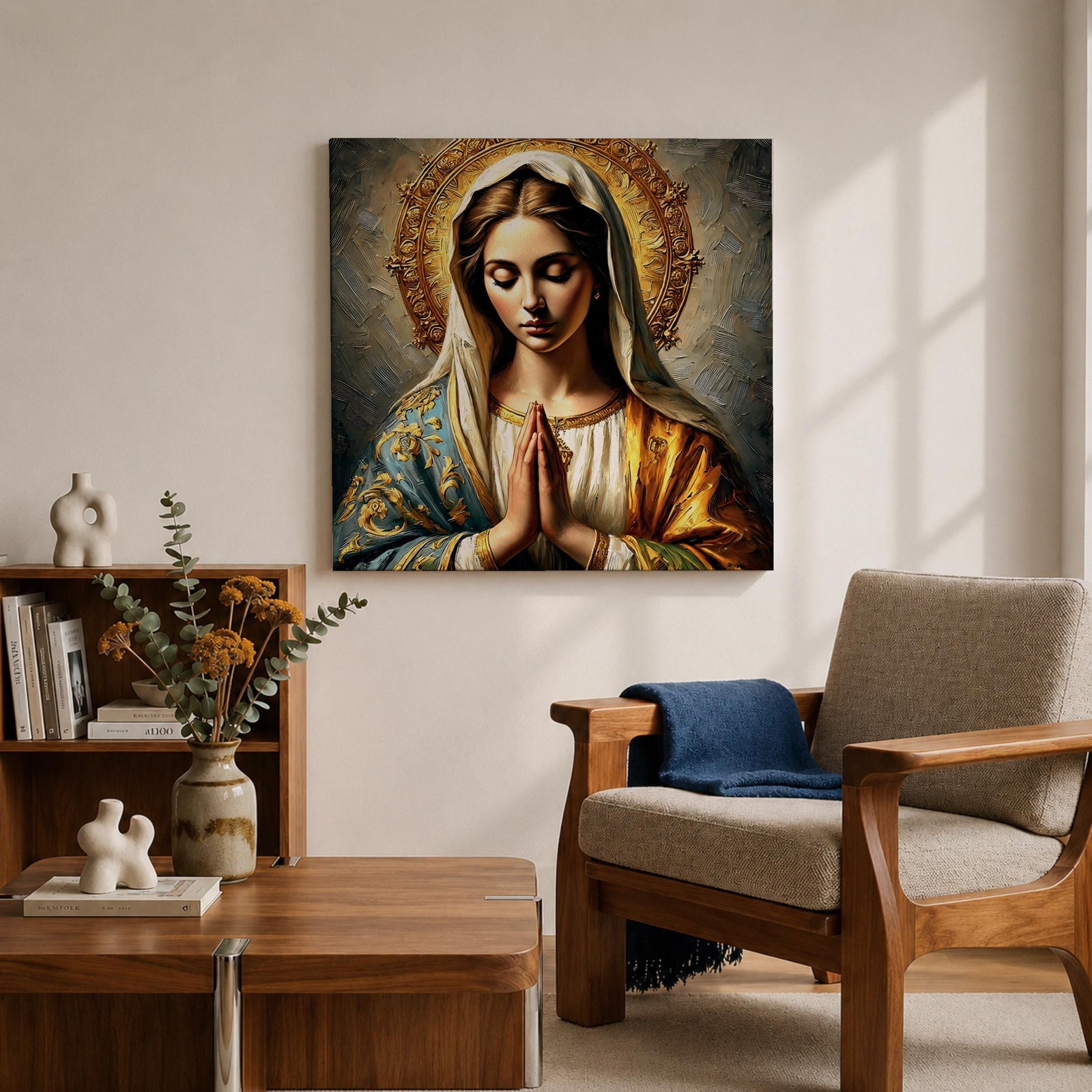 Virgin Mary Wall Art Madonna Framed Canvas Antique Catholic Prayer Room Home Decor