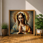 Virgin Mary Wall Art Madonna Framed Canvas Antique Catholic Prayer Room Home Decor