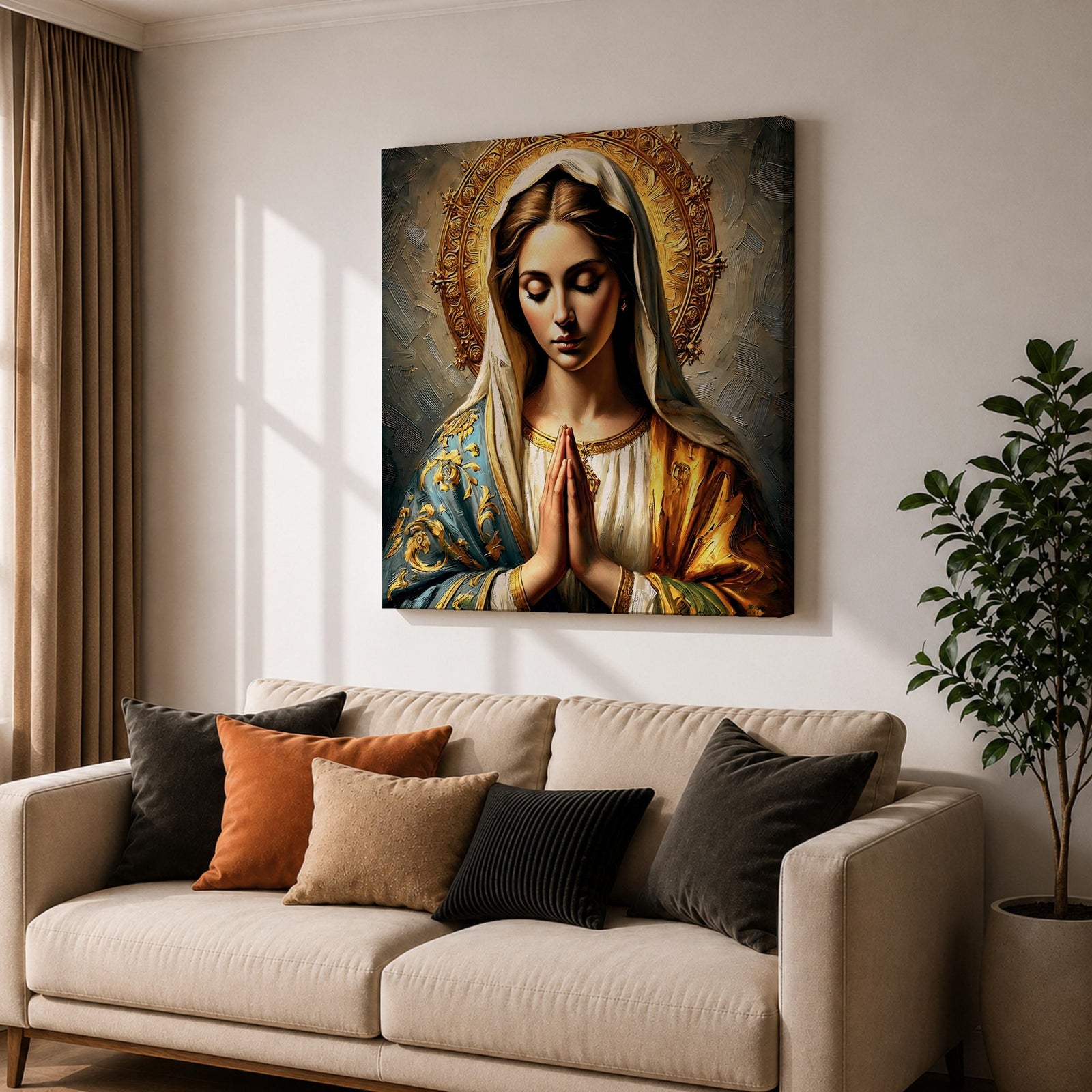 Virgin Mary Wall Art Madonna Framed Canvas Antique Catholic Prayer Room Home Decor