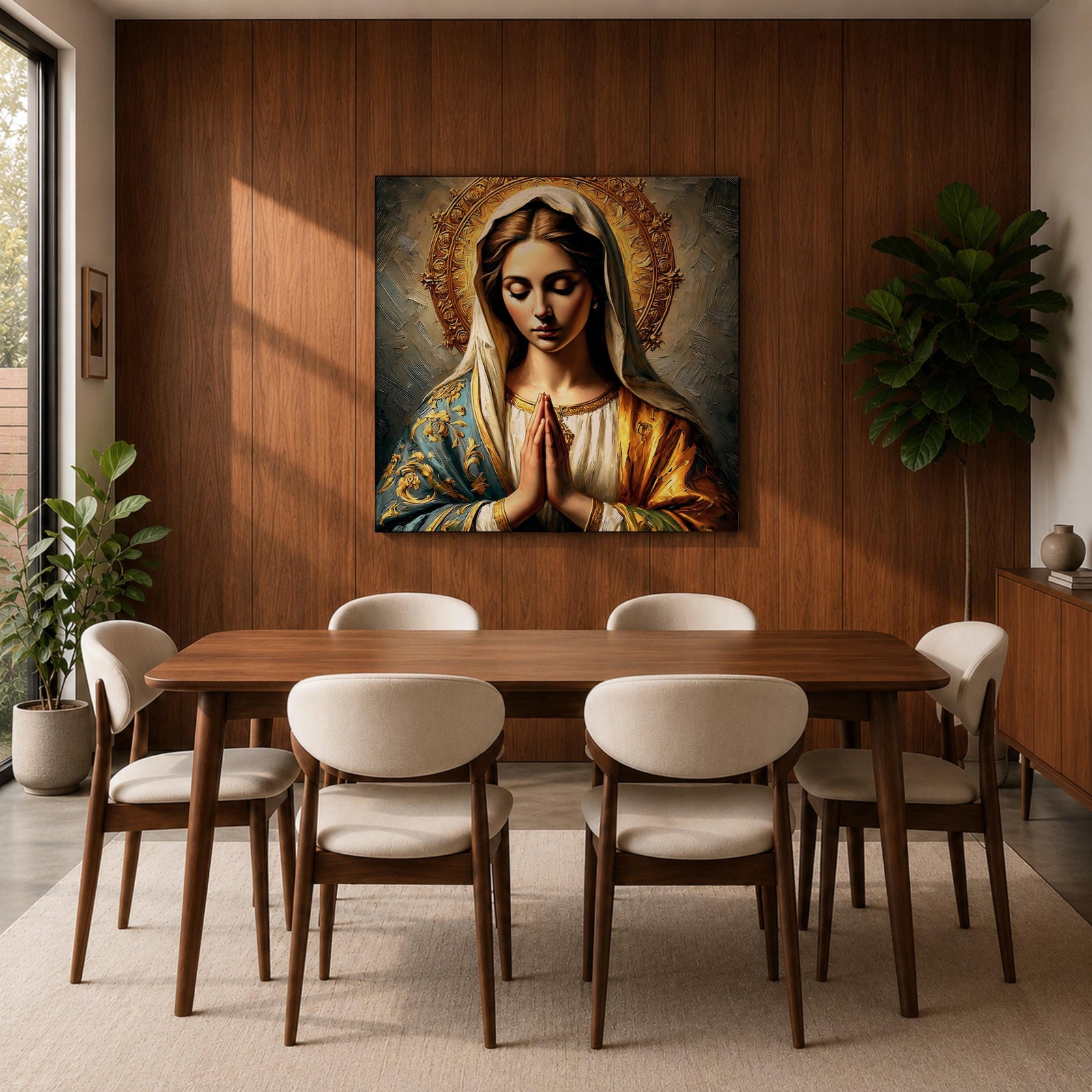 Virgin Mary Wall Art Madonna Framed Canvas Antique Catholic Prayer Room Home Decor