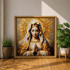 Virgin Mary Wall Art Mother of Jesus Framed Canvas Impasto Catholic Sacred Home Decor