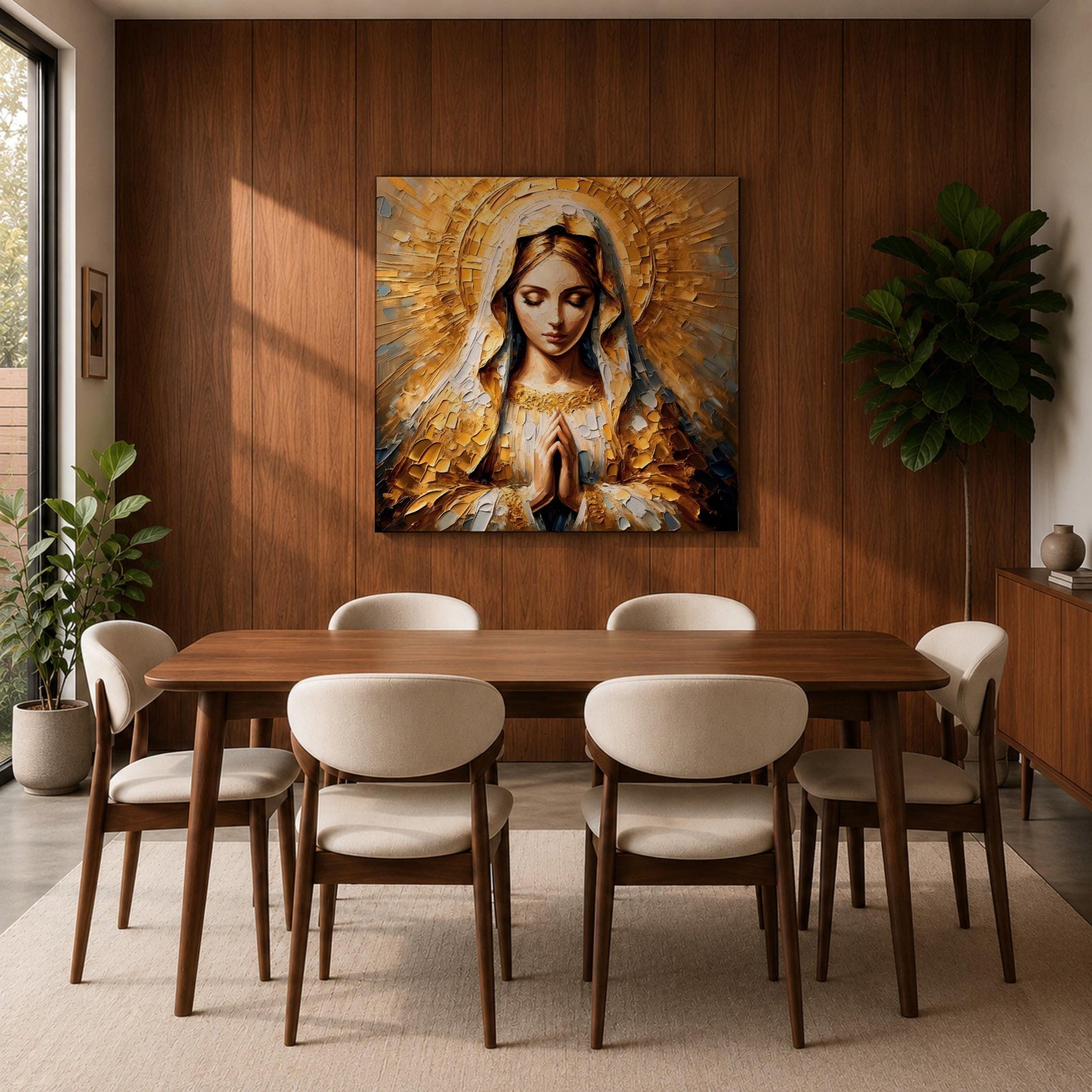 Virgin Mary Wall Art Mother of Jesus Framed Canvas Impasto Catholic Sacred Home Decor