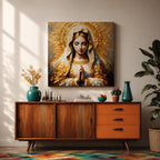 Virgin Mary Wall Art Mother of Jesus Framed Canvas Impasto Catholic Sacred Home Decor