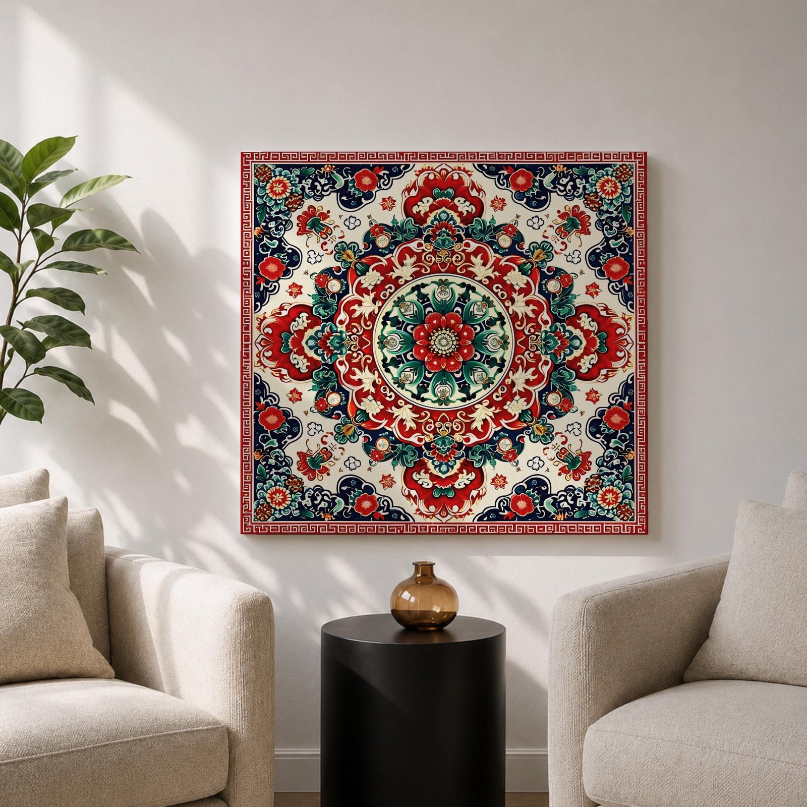 Persian Mandala Wall Art Carpet Pattern Framed Canvas Oriental Islamic Home Decor