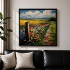 Countryside Path Wall Art Country Trail Framed Canvas Wildflower Field Impasto Landscape Home Decor