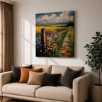 Countryside Path Wall Art Country Trail Framed Canvas Wildflower Field Impasto Landscape Home Decor