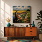 Countryside Path Wall Art Country Trail Framed Canvas Wildflower Field Impasto Landscape Home Decor