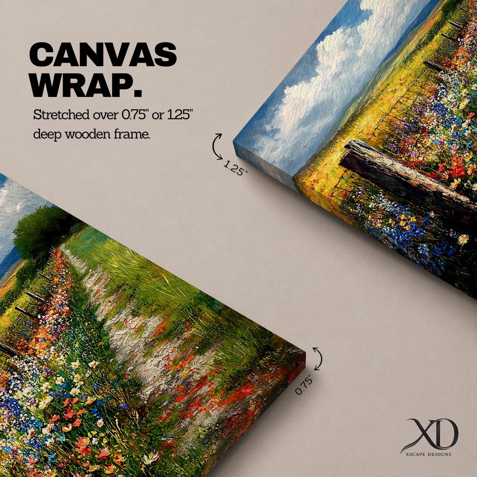Countryside Path Wall Art Country Trail Framed Canvas Wildflower Field Impasto Landscape Home Decor