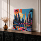 Dubai Skyline Wall Art Burj Khalifa Cityscape Framed Canvas UAE Retro Travel Home Decor