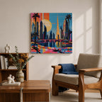 Dubai Skyline Wall Art Burj Khalifa Cityscape Framed Canvas UAE Retro Travel Home Decor