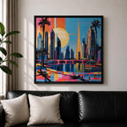 Dubai Skyline Wall Art Burj Khalifa Cityscape Framed Canvas UAE Retro Travel Home Decor