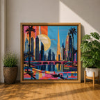 Dubai Skyline Wall Art Burj Khalifa Cityscape Framed Canvas UAE Retro Travel Home Decor