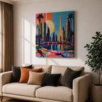 Dubai Skyline Wall Art Burj Khalifa Cityscape Framed Canvas UAE Retro Travel Home Decor