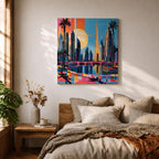 Dubai Skyline Wall Art Burj Khalifa Cityscape Framed Canvas UAE Retro Travel Home Decor
