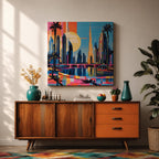 Dubai Skyline Wall Art Burj Khalifa Cityscape Framed Canvas UAE Retro Travel Home Decor
