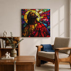 Jesus Christ Wall Art Holy Redeemer Framed Canvas Stained Glass Catholic Christian Home Decor