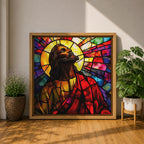 Jesus Christ Wall Art Holy Redeemer Framed Canvas Stained Glass Catholic Christian Home Decor