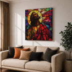 Jesus Christ Wall Art Holy Redeemer Framed Canvas Stained Glass Catholic Christian Home Decor
