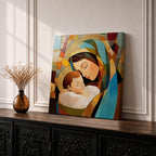 Virgin Mary Wall Art Madonna and Child Framed Canvas Stained Glass Catholic Home Decor
