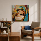 Virgin Mary Wall Art Madonna and Child Framed Canvas Stained Glass Catholic Home Decor