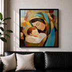 Virgin Mary Wall Art Madonna and Child Framed Canvas Stained Glass Catholic Home Decor