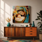 Virgin Mary Wall Art Madonna and Child Framed Canvas Stained Glass Catholic Home Decor