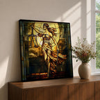Lady Justice Wall Art Legal Symbol Framed Canvas Stained Glass Law Office Decor