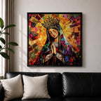 Virgin Mary Wall Art Queen of Heaven Framed Canvas Mosaic Catholic Sacred Home Decor
