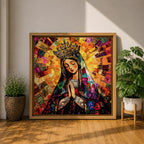 Virgin Mary Wall Art Queen of Heaven Framed Canvas Mosaic Catholic Sacred Home Decor