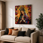 Virgin Mary Wall Art Queen of Heaven Framed Canvas Mosaic Catholic Sacred Home Decor